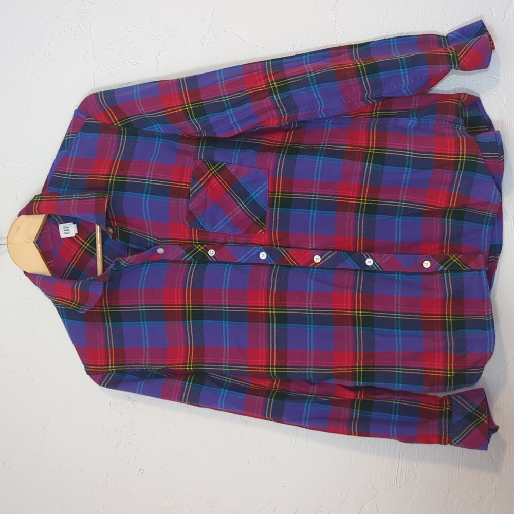 GAP Womens Multicolor Christmas Holiday Plaid Flannel Soft Comfy Casual Shirt M
